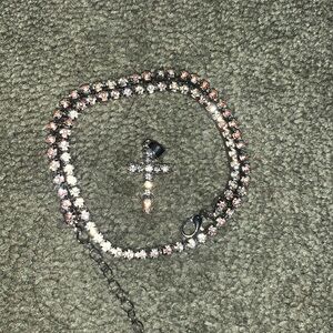 Diamond tennis chain with cross pendant